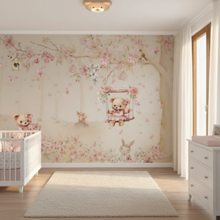 Papel De Parede Adesivo Decorativo Ursinha Floral Decoração Quarto Sala Rosa Menina em Oferta na Shopee