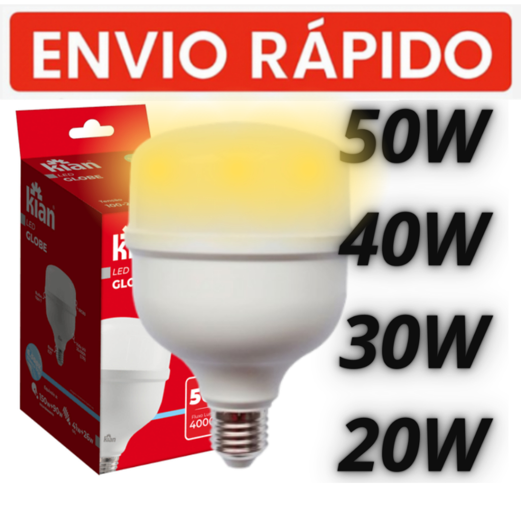 Lâmpada Led 50w, 40w, 30w, 20w Branca Morna 3000k Bivolt Economica Ideal Para Casa/Comercio em Oferta na Shopee