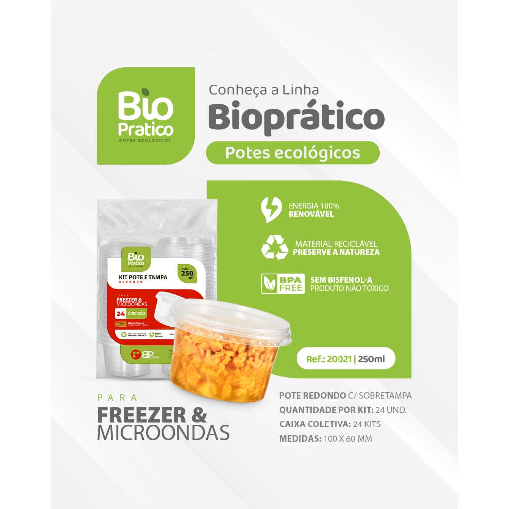 Potes Plásticos Redondos 250ml Pote Para Bolo Sorvete Doces - BP Potes kit com 24 / 48 / 72 / 96 unidades