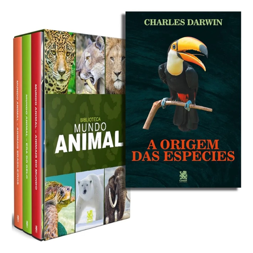 Kit 4 Livros Estudo Animal | Box Mundo Animal (3 Volumes) + A Origem Das Espécies Darwin | Ciências Naturais E Biologia