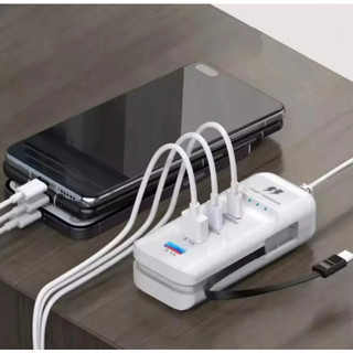Carregador de Mesa Turbo Rápido 5.1A Possui 2 USB/2 Tipo-C E Um Carbo Tipo C 66W