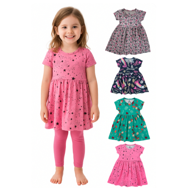 Kit 3 Vestido Infantil Menina Rodado Malha Confortável Estampa Sortida Verão Roupa De Criança Menina
