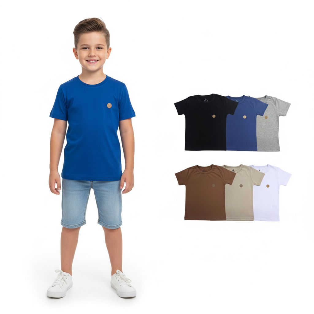 Kit com 3 Camisetas Infantis Básicas Escolares Perfeitas para a Rotina Escolar Tamanhos 04 ao 16