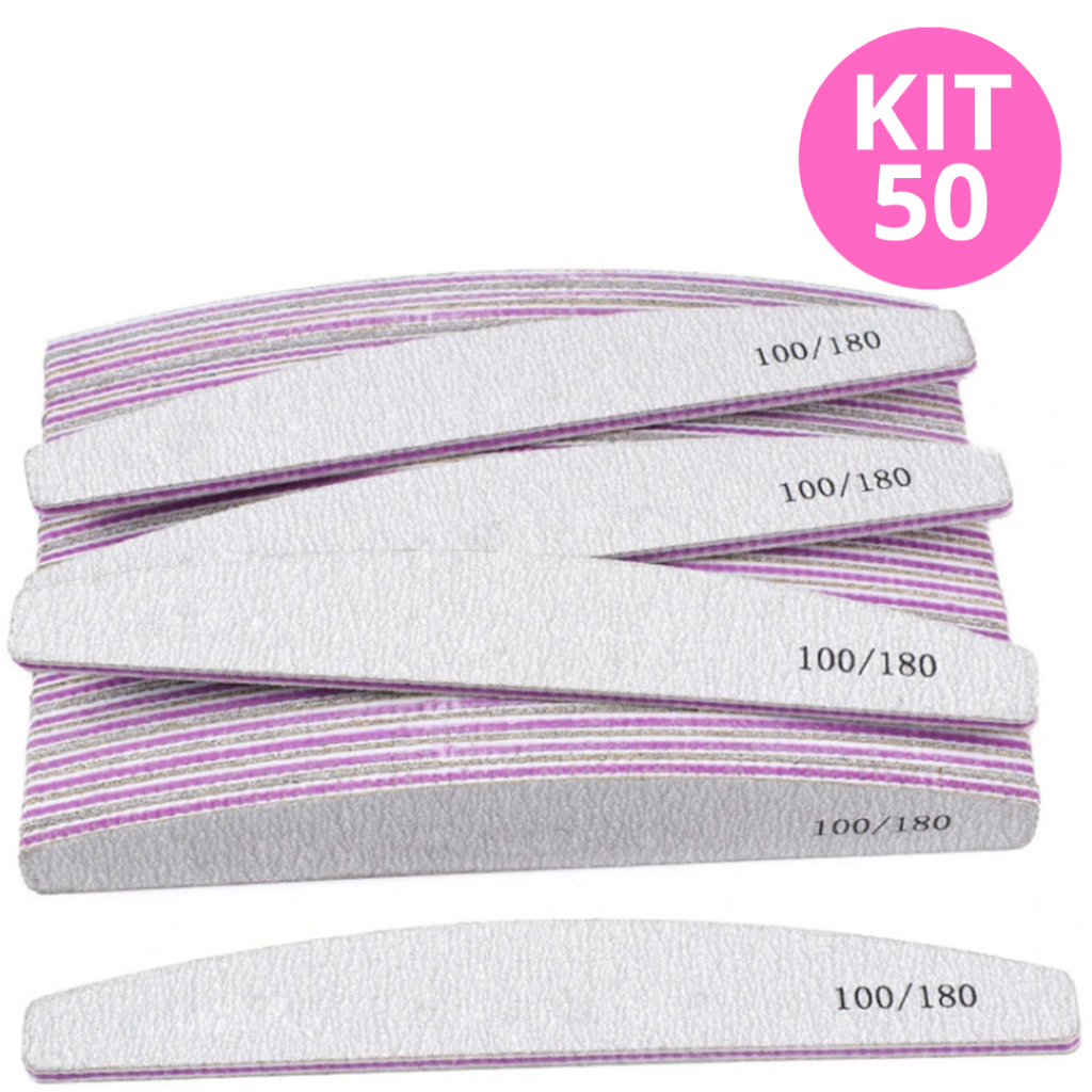 Kit 10/20/30/40/50 Lixas de Unha Bumerangue Lavável 100/180 Boomerang Alongamento Gel Fibra Manicure