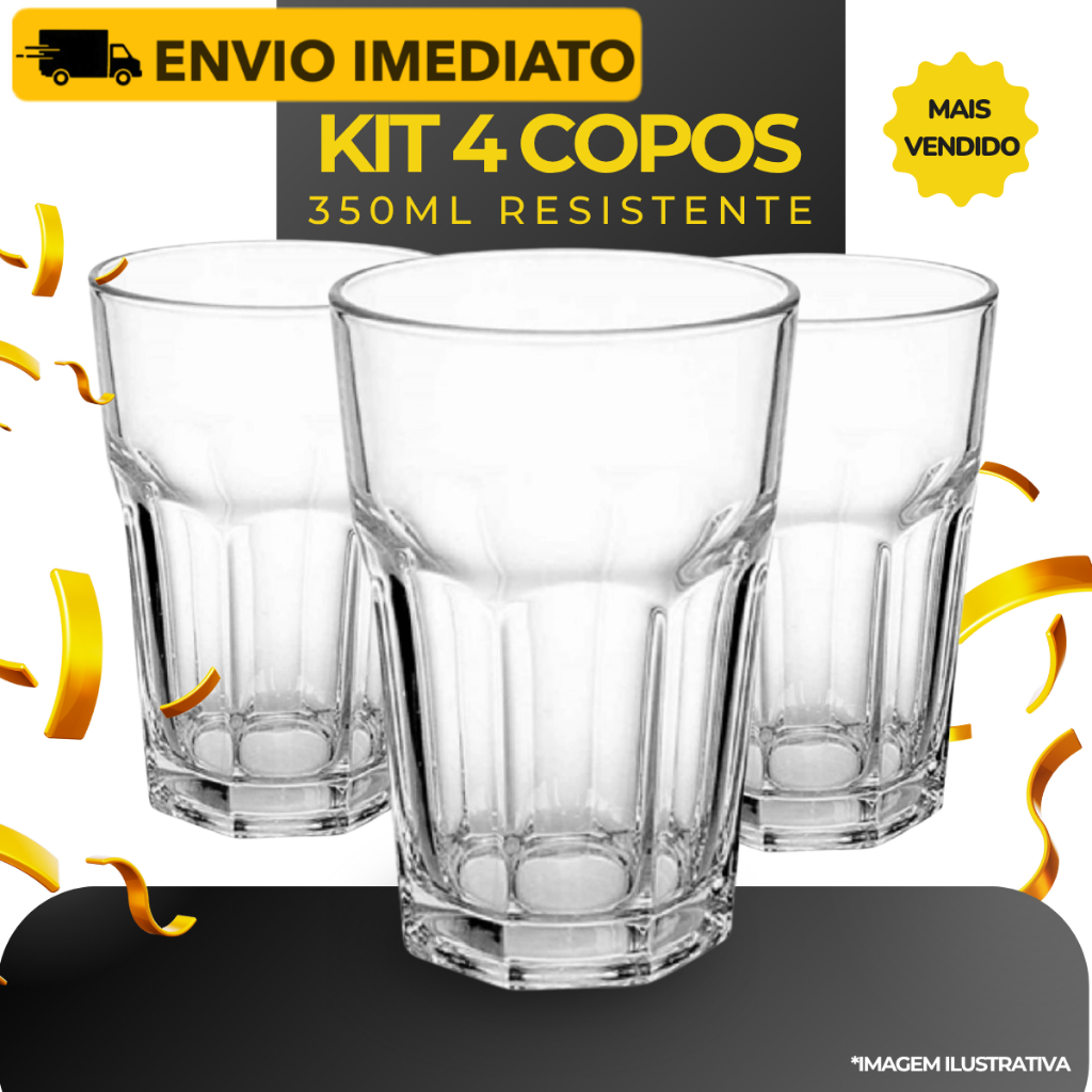 Jogo 4 Copos Bristol Long Drink 400ml Vidro Grosso Bar Restaurante Buffet