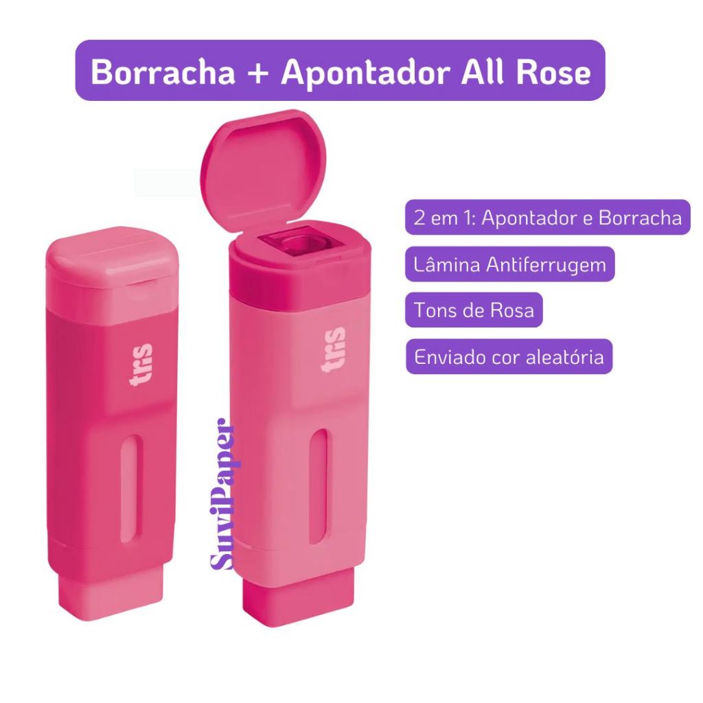 1 Caneta Borracha + Apontador Tris Holic All Rosé 1 Unidade 2‑em‑1 Design Rosa Sofisticado