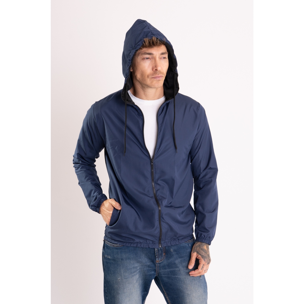 Jaqueta Corta Vento Masculina com Capuz Forrado e Gola Alta Leve Esportiva Casual Treino