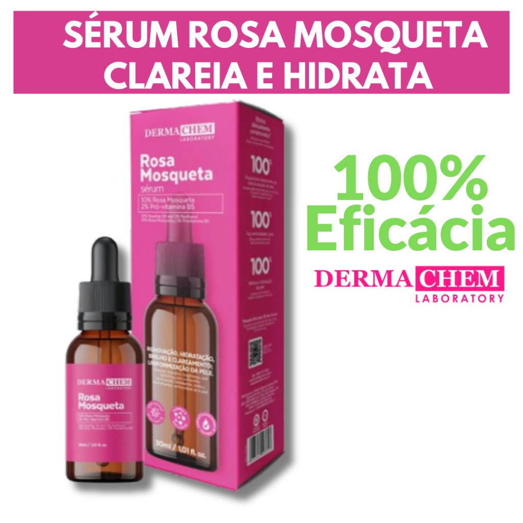 Sérum Rosa Mosqueta Dermachem 30ml Clareador Facial e Hidratante Anti-Manchas Rejuvenescedor EFICAZ