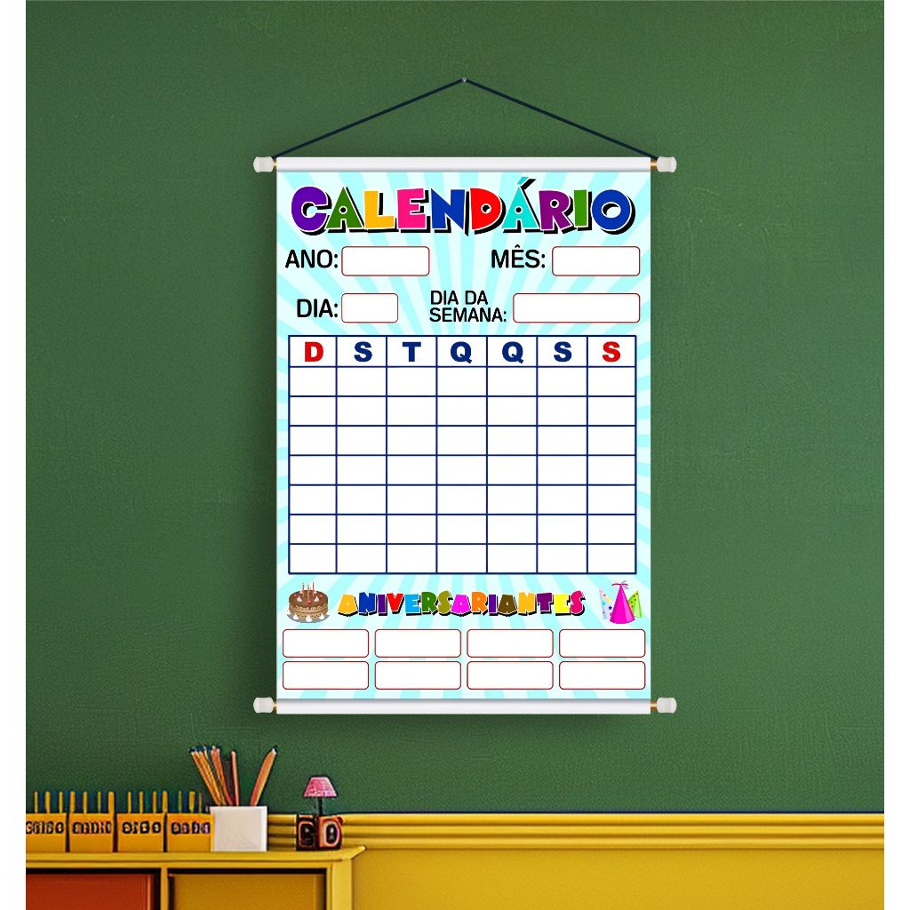 BANNER PEDAGÓGICO ESCOLAR ARTE PRONTA - CALENDÁRIO ANIVERSÁRIANTES em Oferta na Shopee