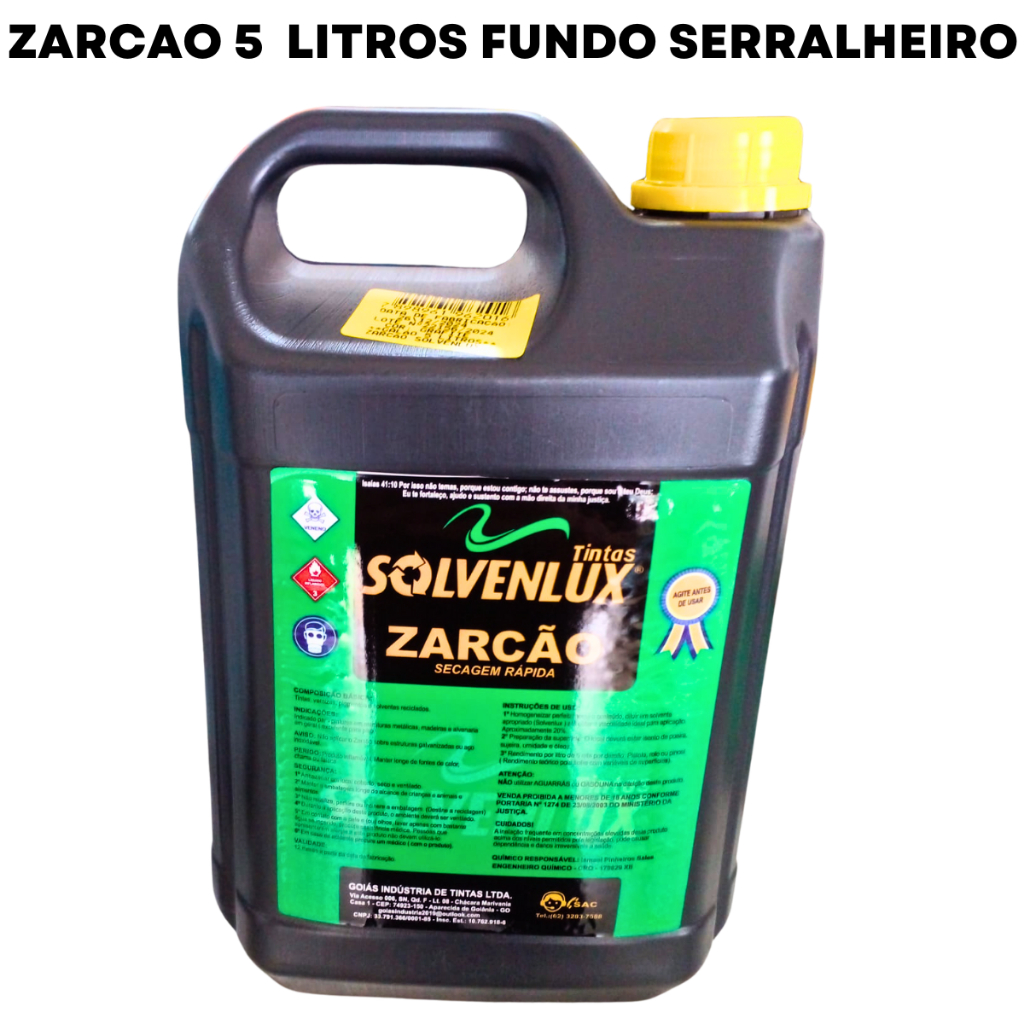 ZARCÃO COR: GRAFITE FOSCO 5 LITROS SOLVENLUX - FUNDO SERRALHEIRO