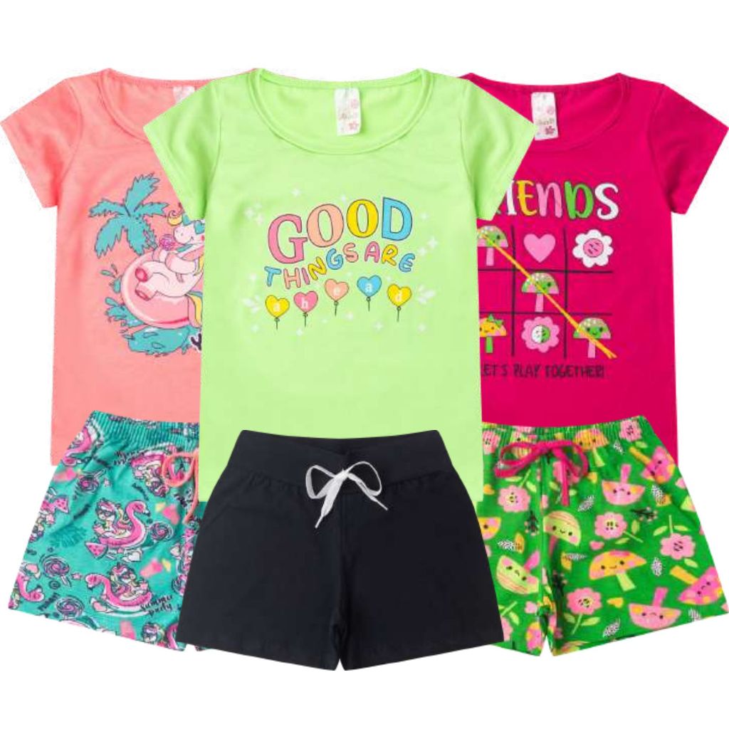 Kit 3 Conjuntos Infantis Femininos | Meninas Tamanho 1 ao 14 | Roupa Infantil Confortável e Estilosa