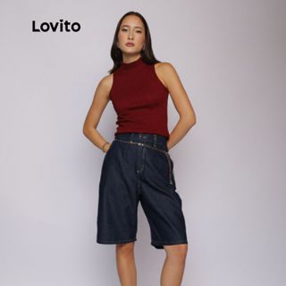 Lovito Bermuda Escura Moda Jeans Com Bolsos Feminina LB1275BRL1305 em Oferta na Shopee