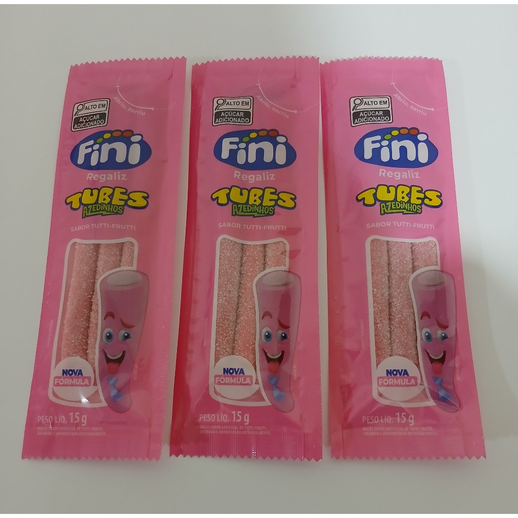 Kit 3 Bala Fini Tubes Azedinho Tutti Frutti 15g – Doce Mastigável e Divertido
