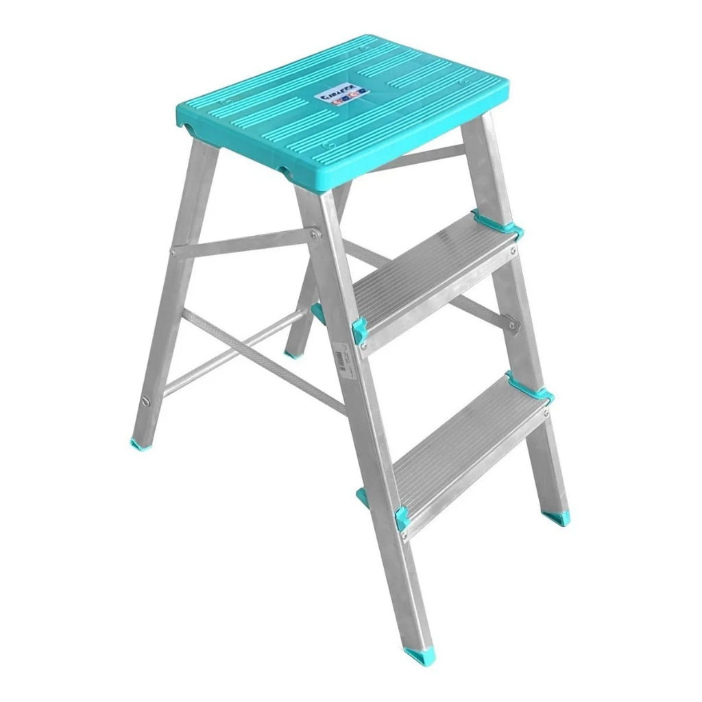 Banqueta Escada 3 Degraus Alumínio Gibafer Com Topo Plástico Reforçado Leve Segura Resistente