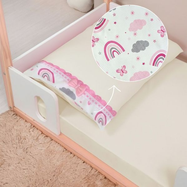 Jogo Lençol Mini Cama Montessoriana 150X70cm 2 peças - Fronha 70X50cm Menina Menino