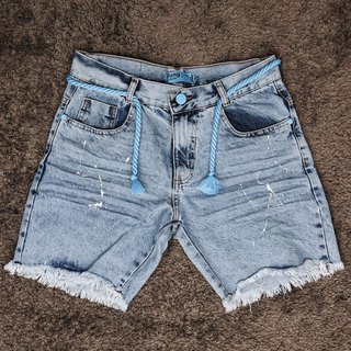 TJ Bermudas Jeans Unissex Azul Shorts jeans com cintura ajustável por cordão 100% Jeans