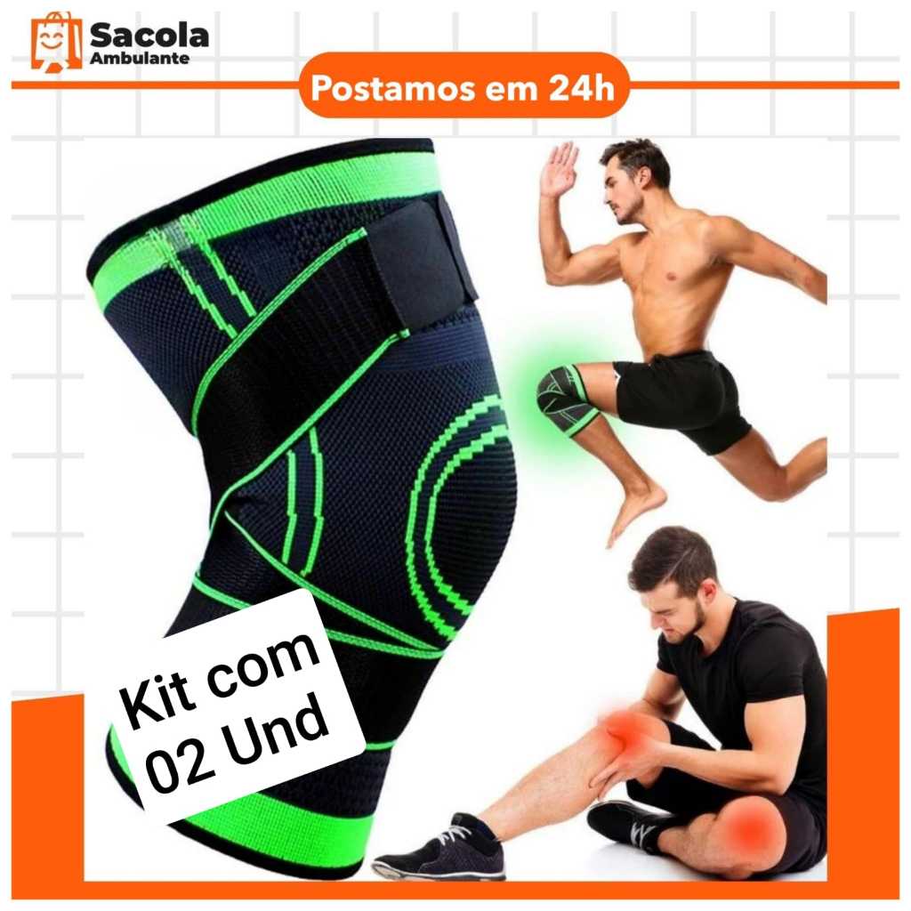 02 Joelheiras Ortopédica Profissional Compressão Ajustável Academia Crosfit Corrida Tendinite