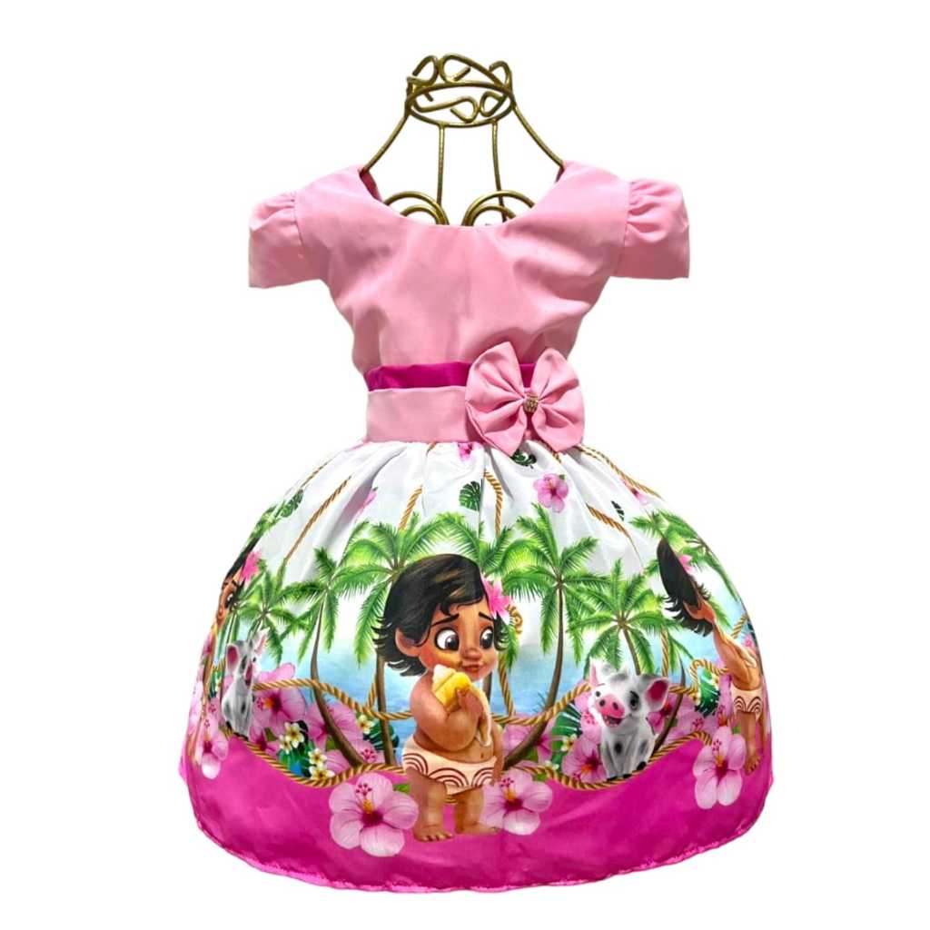 Vestido Infantil Moana Temático Aniversários e Festas. em Oferta na Shopee