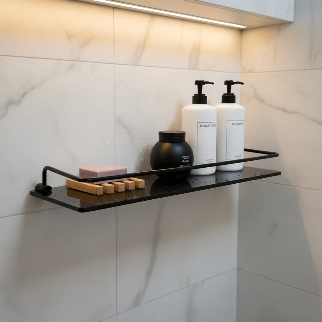 Prateleira Porta Shampoo - Vidro Fumê - 40x10cm Grade Preta em Oferta na Shopee