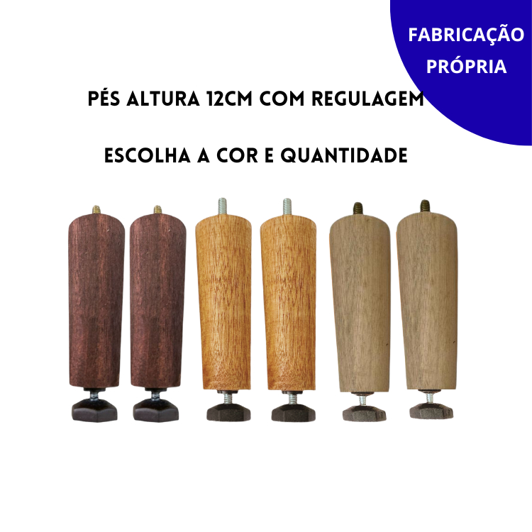 Conjunto de Pés para Cama Box Altura 12cm com Sapata Niveladora em madeira Kit com 6, 7, 8 ou 12 un em Oferta na Shopee