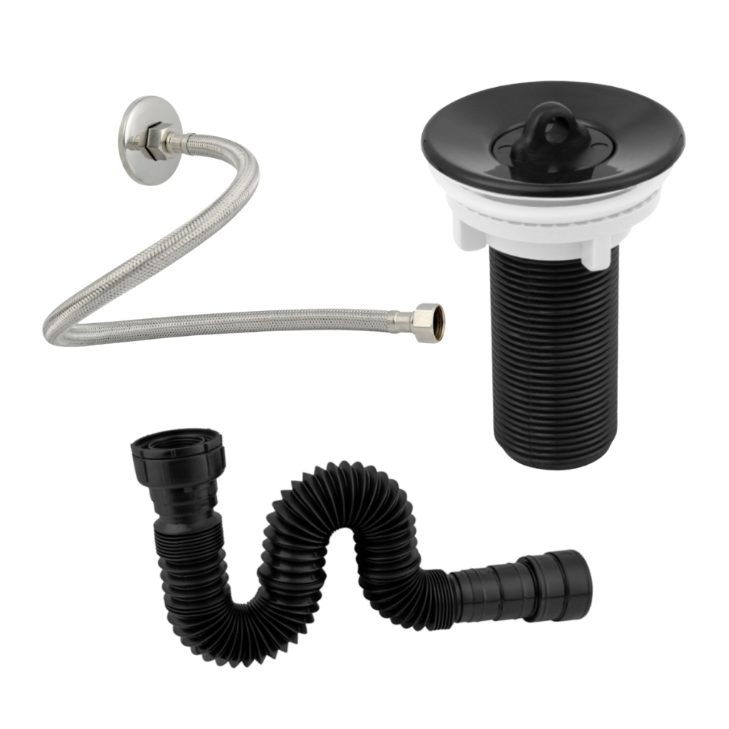 Sifão Pia Tanque + Engate 40cm + Válvula Preta 7/8 Abs de Engenharia