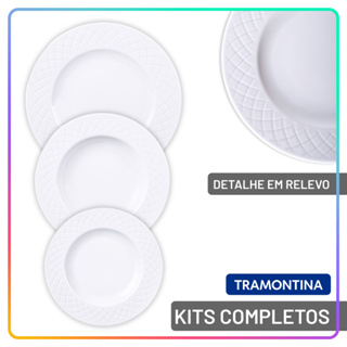 Jogo de Pratos Jantar Ingrid Tramontina Porcelana Conjunto de Pratos Raso, Fundo e Sobremesa Kits em Oferta na Shopee