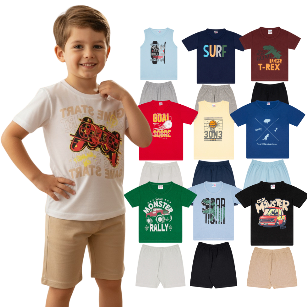 Kit Roupa Infantil Masculino Tam 1 ao 14 Anos | Conjunto Infantil Menino Sortido | Conjunto Infantil Verão