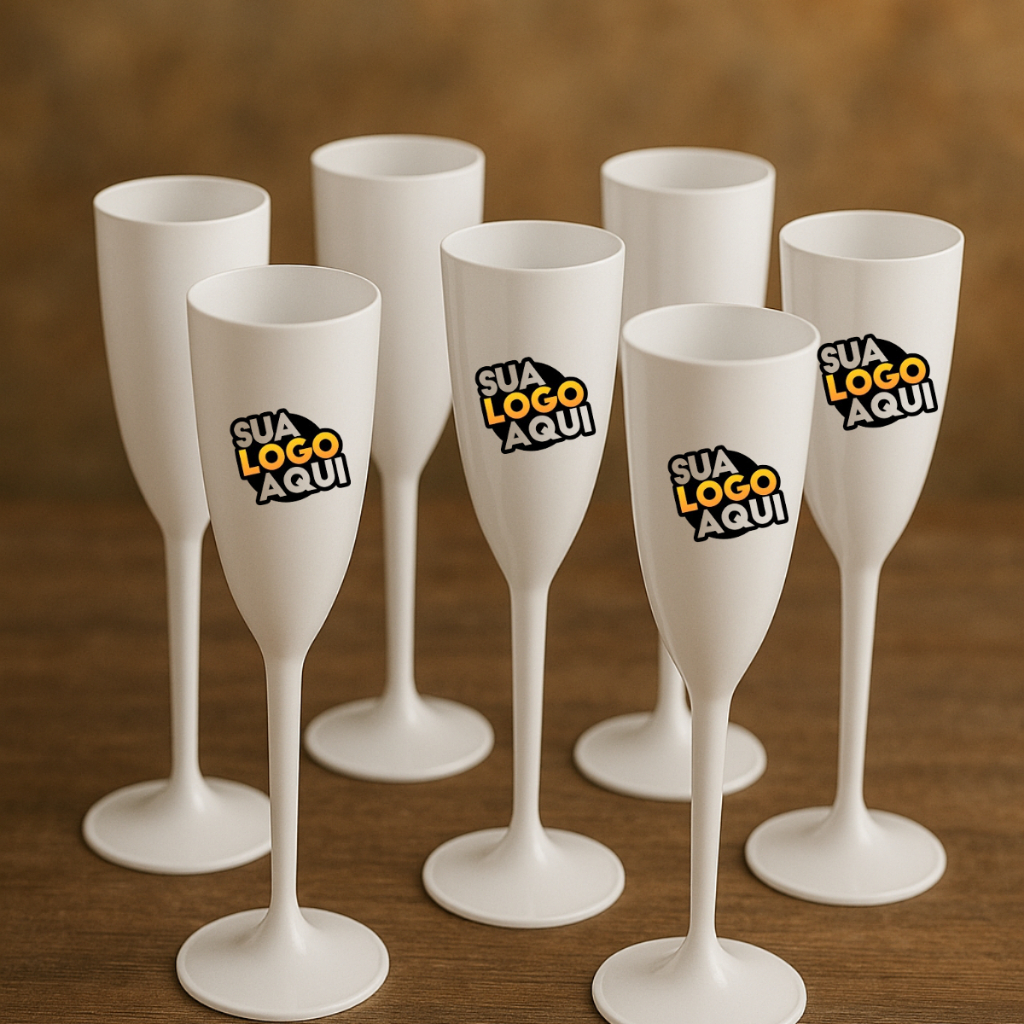 Taça de Champanhe Acrilica 150 ML Personalizada Lembrancinhas Festas Eventos 20/30/50 Unidades