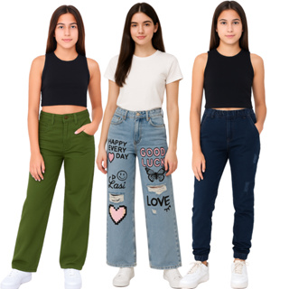 Kit 3 Calças Jeans Wide Leg Para Meninas Infantil e Juvenil 8 ao 16 em Oferta na Shopee