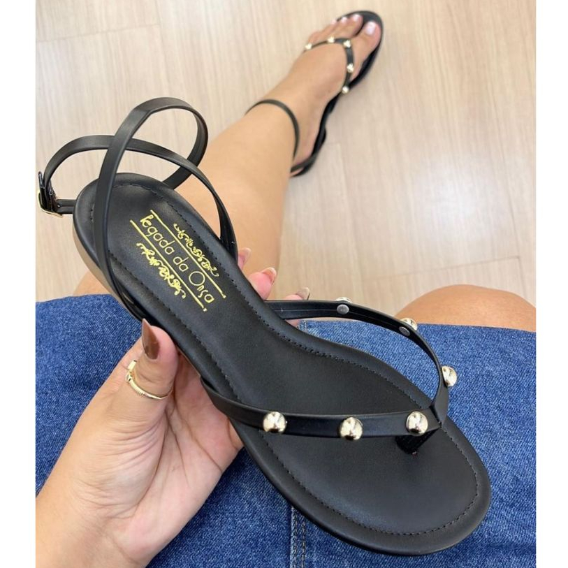 Sandália Feminina Elegante De Dedo Delicada Fivela Detalhe Aplique Esfera Metalizada (Ref 2012) em Oferta na Shopee