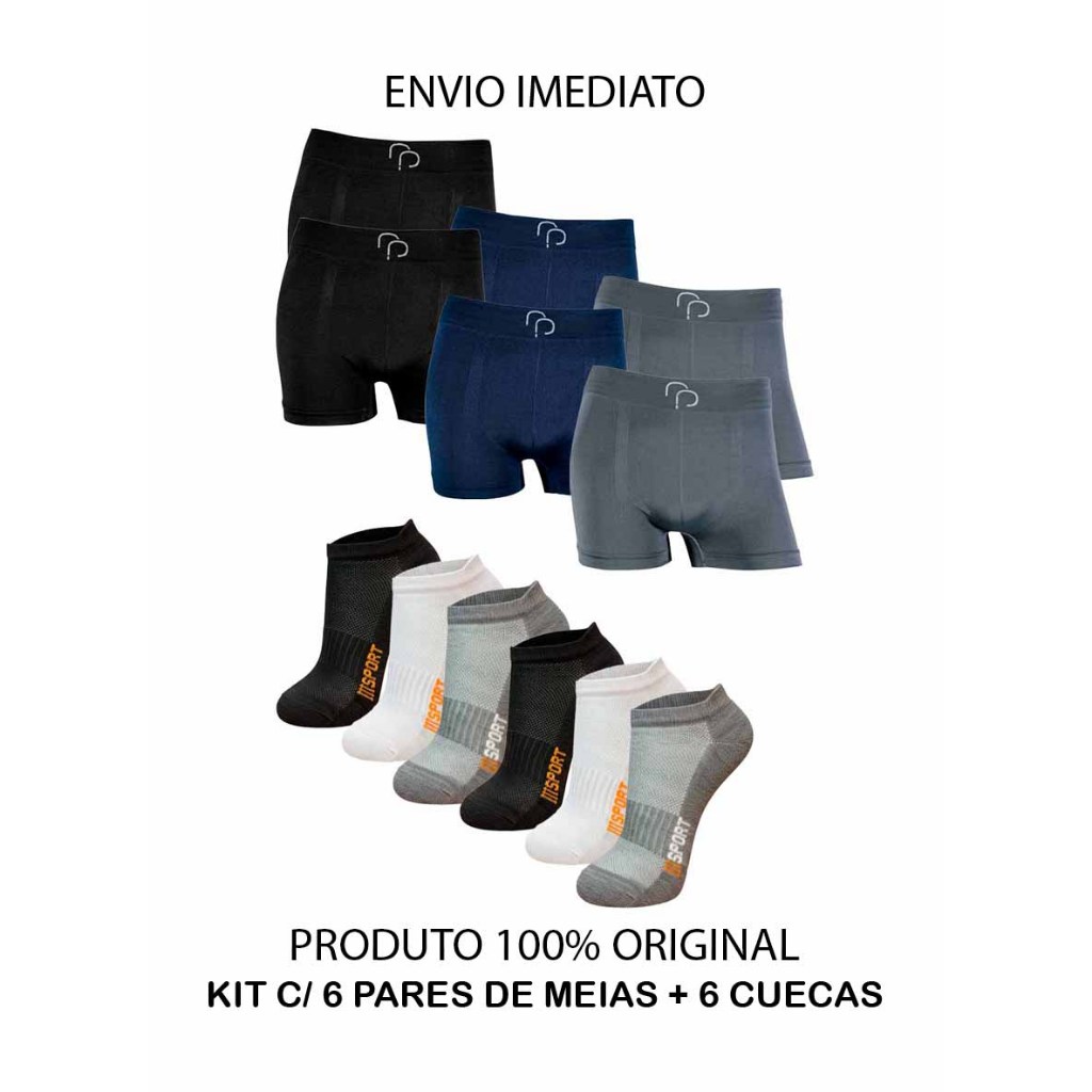 Kit Férias / Presente 6 cuecas boxer Rafa Parize + 6 pares de meias sport respiráveis