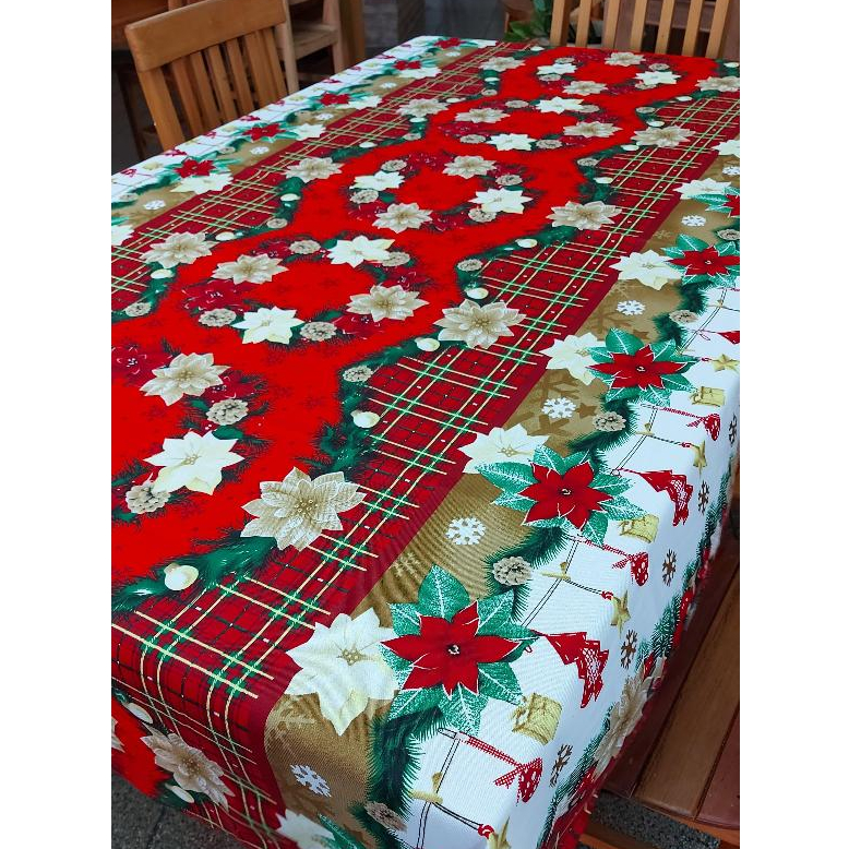 Toalha de Mesa Natalina Festiva Oxford Papai Noel Sino 4 e 6 Lugares