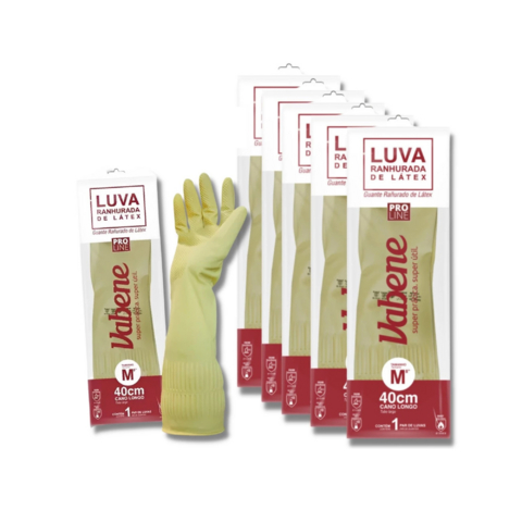 5 pares - Luva Látex Ranhurada Cano Longo - Vabene