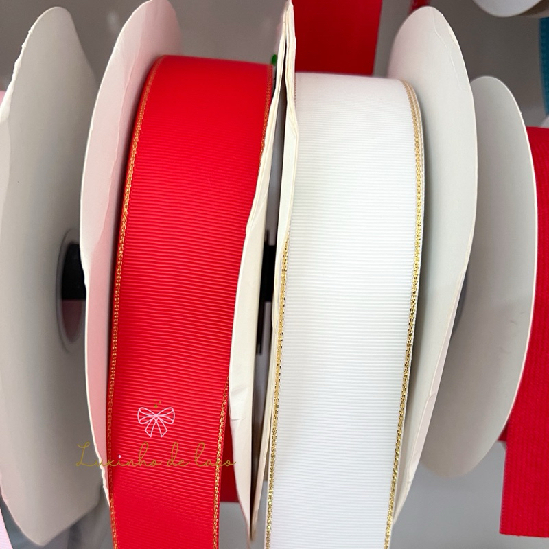 Fita gorgurão com lurex na ponta borda dourada 38mm com 5 e 10 metros em Oferta na Shopee