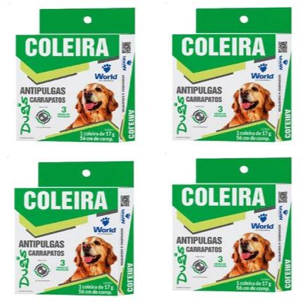 Kit 4 Coleira World Veterinária Dug's 17g Antipulgas para Cães - 56cm em Oferta na Shopee