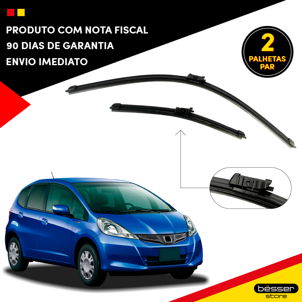 Par de Palhetas para Limpador de Parabrisa Dianteiro para Honda New Fit 2009 Até 2014