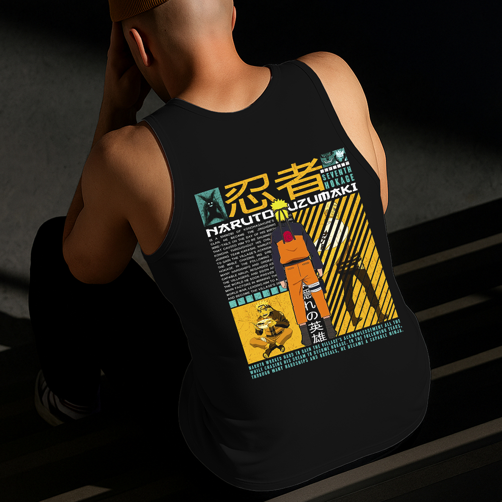 Camiseta Regata Masculina Estampada Naruto Amarelo Algodão Estilo Conforto Diário Do Tamanho P GG