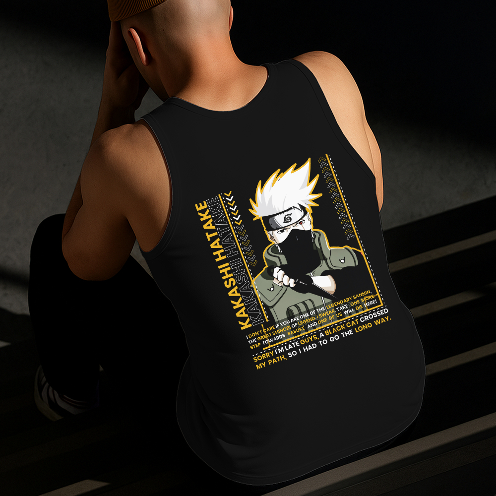 Camiseta Regata Masculina Estampada Kakashi Amarelo Algodão Estilo Conforto Diário Do Tamanho P GG