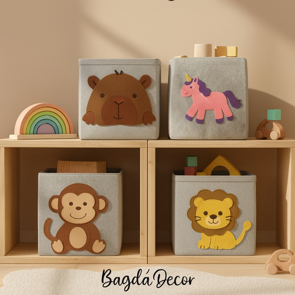 ✅Cesto Organizadores Infantis de Feltro com Animais 22L🐘🦁 🐵🐧 – Ideal para Brinquedos e Roupas🔝 em Oferta na Shopee