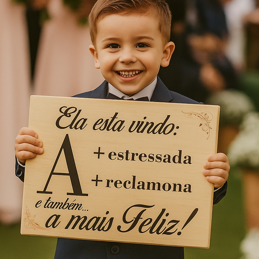 Plaquinha de Casamento Jesus Nosso convidado Lá Vem a Noiva Placa Decorativa Entrada Daminha Pajem