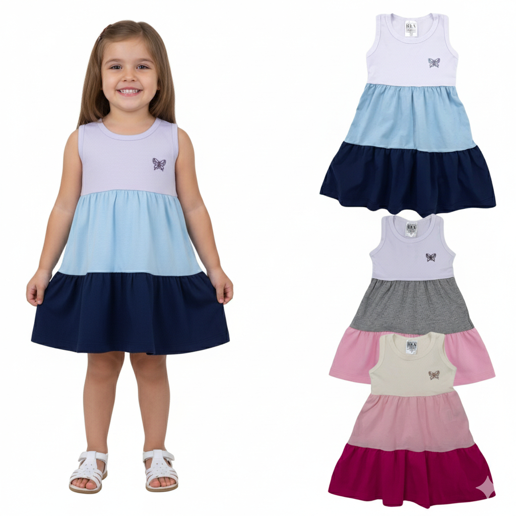 Vestido Infantil Menina Regata Colorido 3 Marias Conforto e Estilo para Crianças Princesa Conforto