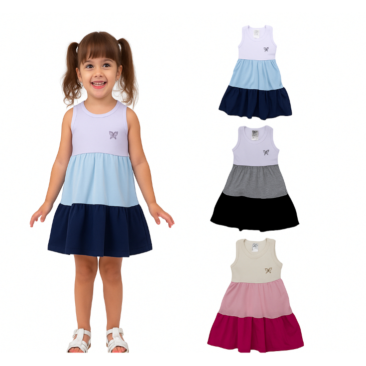 Kit 3 Vestido Infantil Menina Regata 3 Marias Estilo Delicado e Confortável 3 Peças