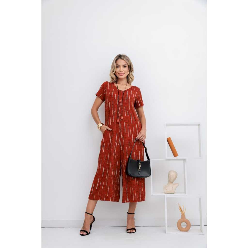 Macacão Pantacourt Moda Feminina Confortável Tecido Leve em Oferta na Shopee