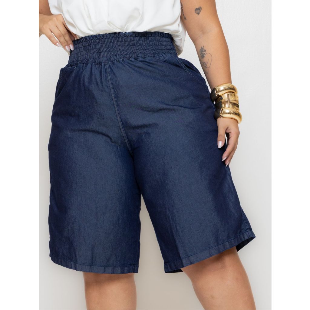 pantacourt jeans feminina plus size tecido leve elástico na cintura modelador cós alto premium em Oferta na Shopee