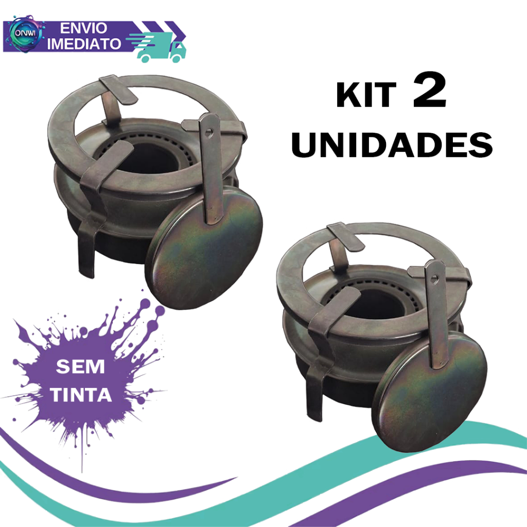KIT 2 Unidades Fogão Fogareiro Portátil Preto 1 Boca Espiriteira à Álcool com Abafador Camping Pesca