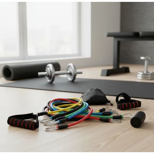 Imagem Kit Extensores Elásticos para Treino em Casa e Academia | Musculação, Força e Resistência | Fitness Completo