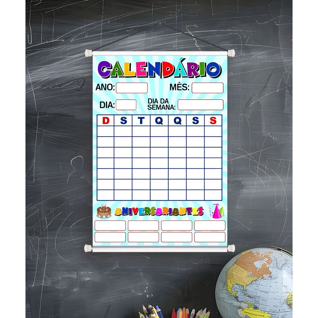 BANNER CALENDÁRIO ANIVERSARIANTES PEDAGÓGICO ARTE PRONTA LONA em Oferta na Shopee