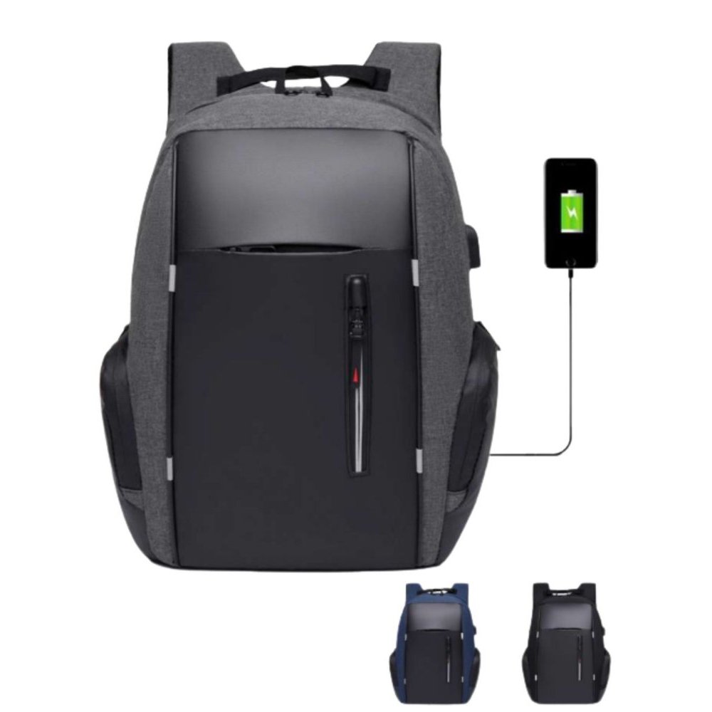 Mochila para Notebook Antifurto com Entrada USB – Azul, Preta e Vinho | Resistente à Água e Compact