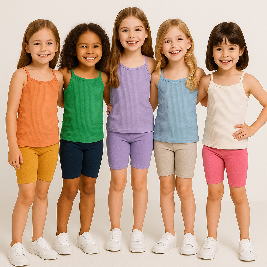 Kit com 10 Peças 5 Regata Alcinha + 5 Short Infantil Verão Menina Tamanho 1 ao 10 anos