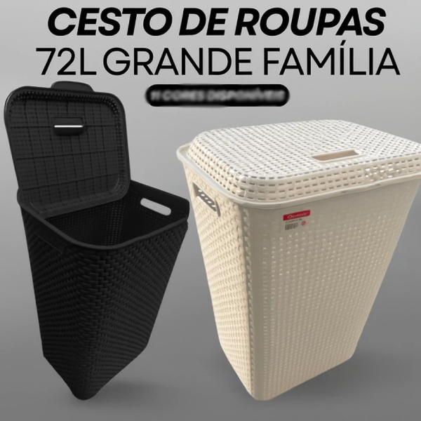 Cesto De Roupa Suja Grande 72L Resistente Lavanderia Tampa Organizador Roupas Banheiro Fam...